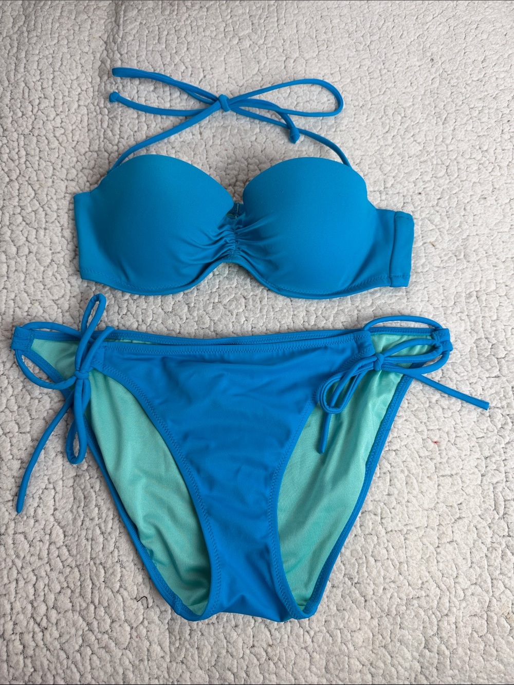 Victoria's Secret Bright Blue Bandeau Bikini with Tie-Side Bottoms